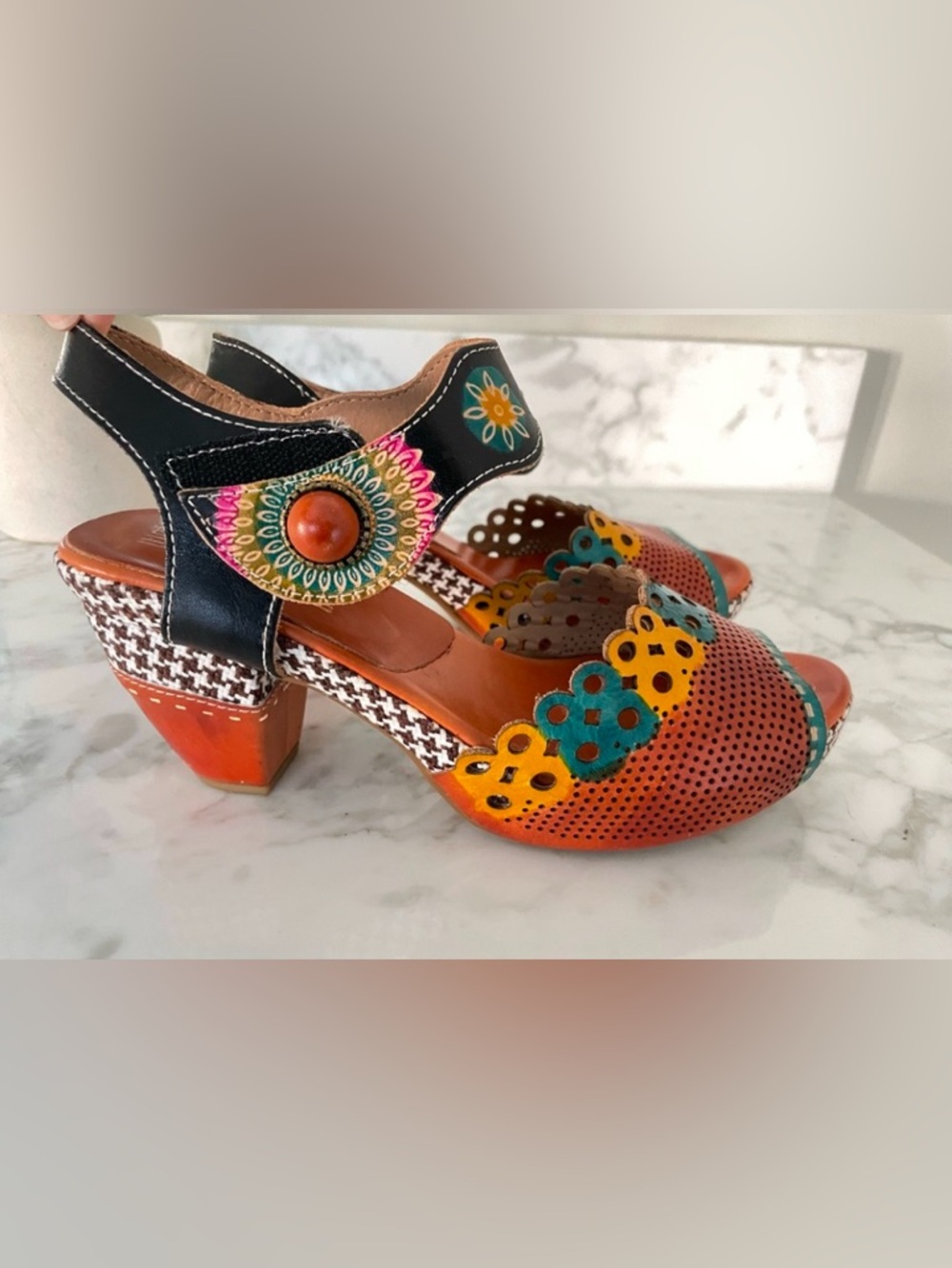 L’Artiste Spring Step‎ Floral Heeled Sandals Mary Jane Pumps Artsy Jive Hippie